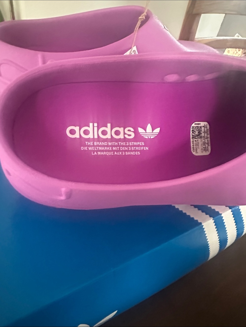 ADIFOM STAN adidas Purple Foam Slip-On Mule Clogs with White Trefoil - Picture 5 of 7